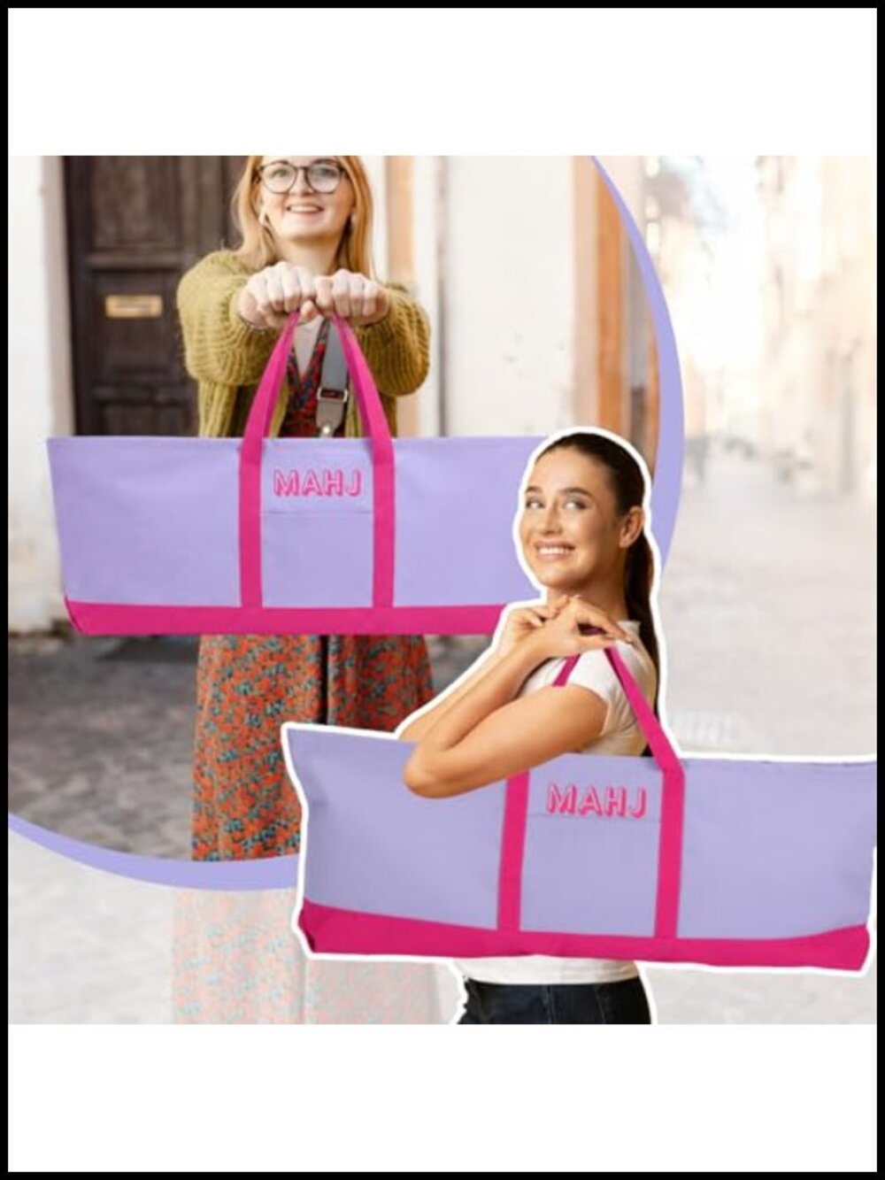 Canvas Mahjong Bag Tote for Tiles & Racks, Empty 31.5x12x4 - Picture 5 of 5